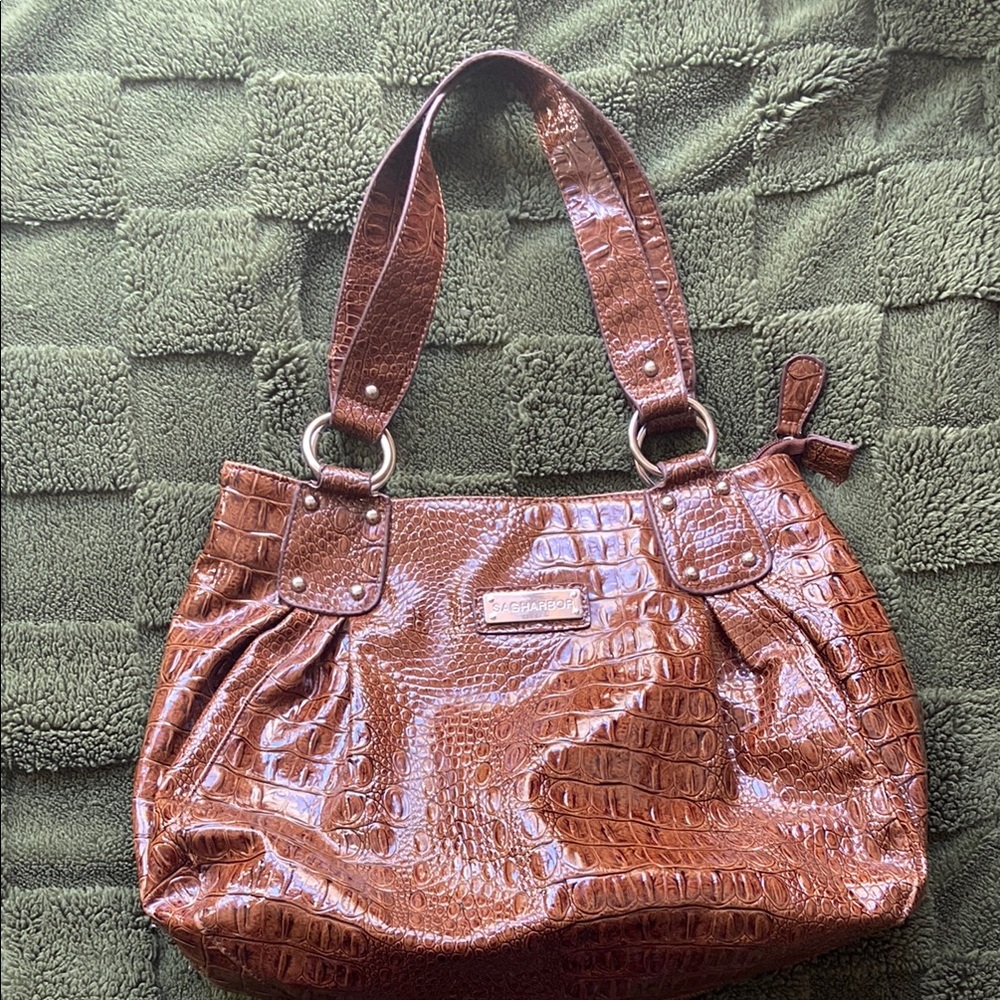 Sagharbor Brown Croc-Embossed Women's Bag